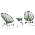 Patio Trasero Montara Modern Outdoor Acapulco Lounge Patio Set with Glass Top Table, Dark Green - 3 Piece PA2448704